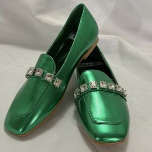 Metallic Emerald Rhinestone Loafers Sz 7 Statement Glam Rag & Co Celosia Maximal